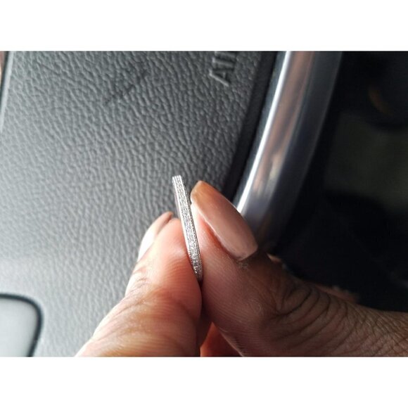 .925 Sterling Silver Platinum Plated Simulated Diamond 2mm Ring Elegant Band CZ - Picture 4 of 13